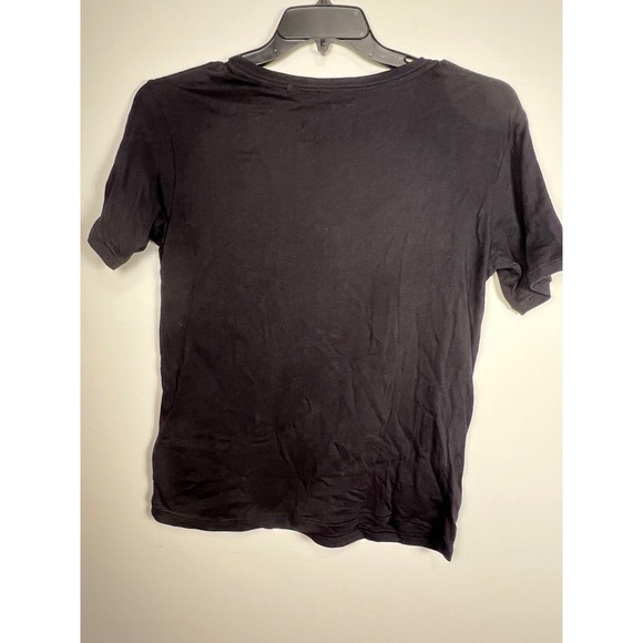 True Religion Womens Black V Neck Graphic T-Shirt Red Poppies Feathers Beaded XS - Picture 8 of 13